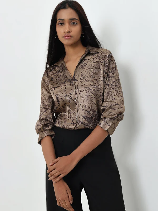 Wardrobe Brown Abstract Design Shirt Women's Trendy Suit