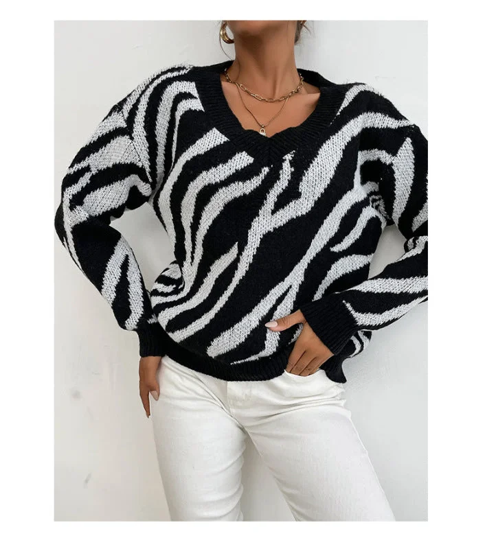 Women's Zebra Print V-Neck Jumper