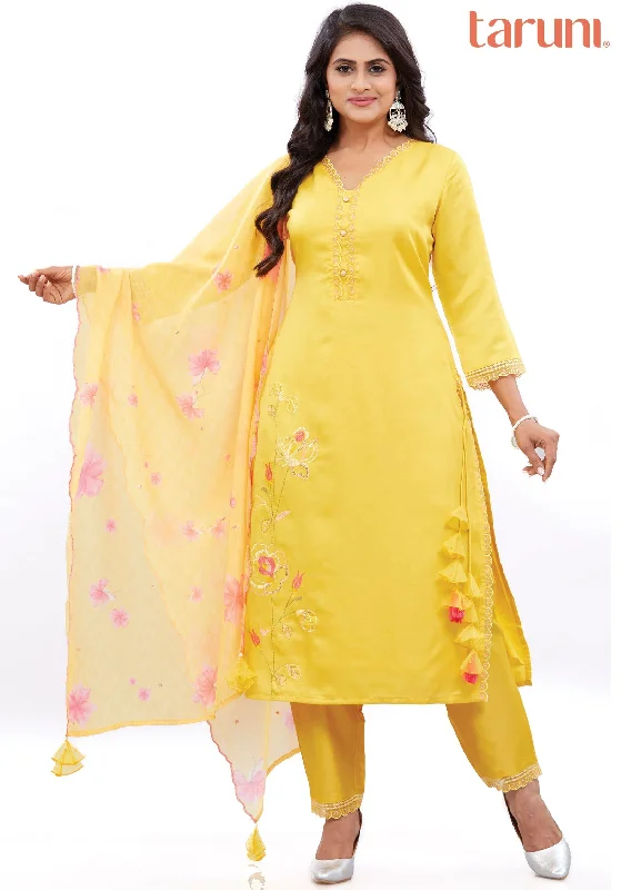 Yellow Soft Silk Kurti with Resham & Sequence Work Women's Elegant Suit