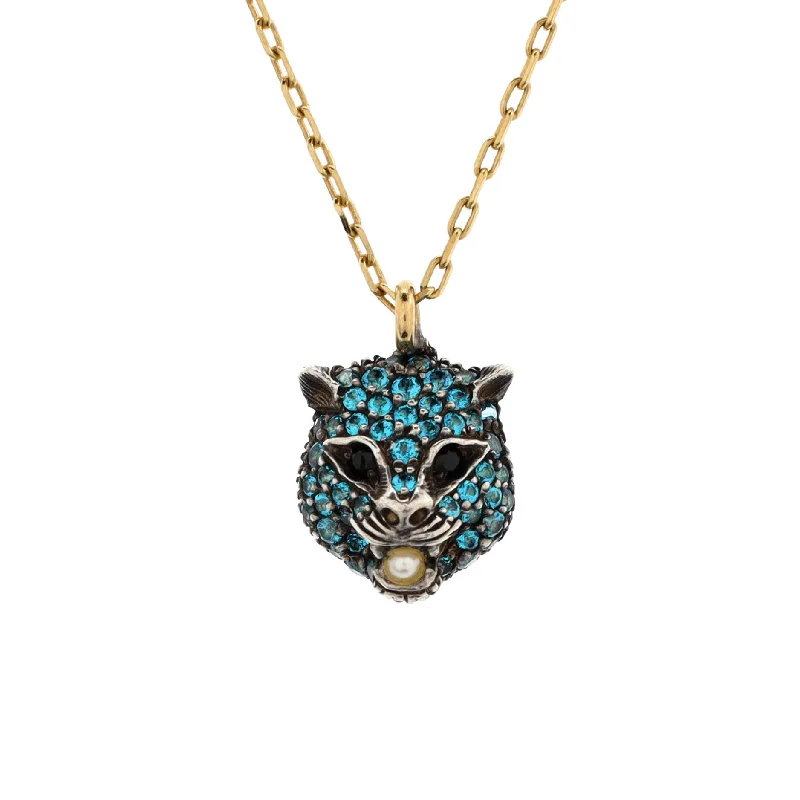 Glamorous Jewelry, Glamorous Deals – Shop Now Le Marche Des Merveilles Pendant Necklace 18K Yellow Gold and Sterling Silver with Blue Topaz, Black Spinel and Pearl