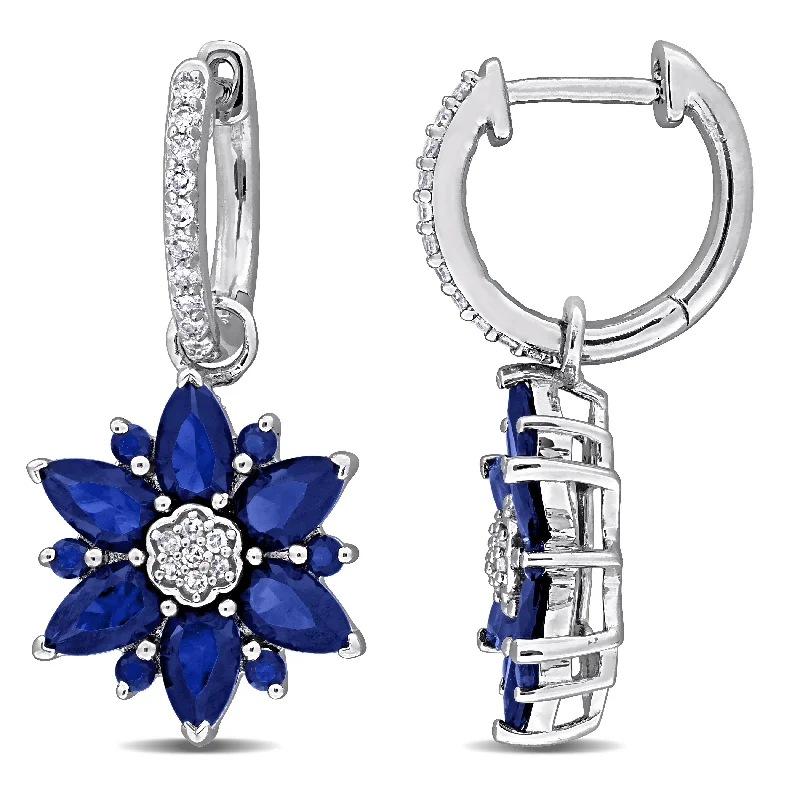 Timeless Jewelry At Special Discount Rates Mimi & Max 4 2/5ct TGW Created Blue Sapphire 1/6ct TW Diamond Flower Earrings Sterling Silver