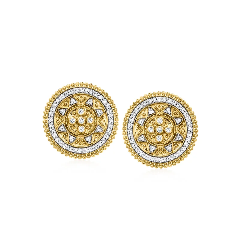 Modern Jewelry At Exclusive Discounts – Shop Today Ross-Simons Diamond Etruscan-Style Circle Earrings in 18kt Gold Over Sterling