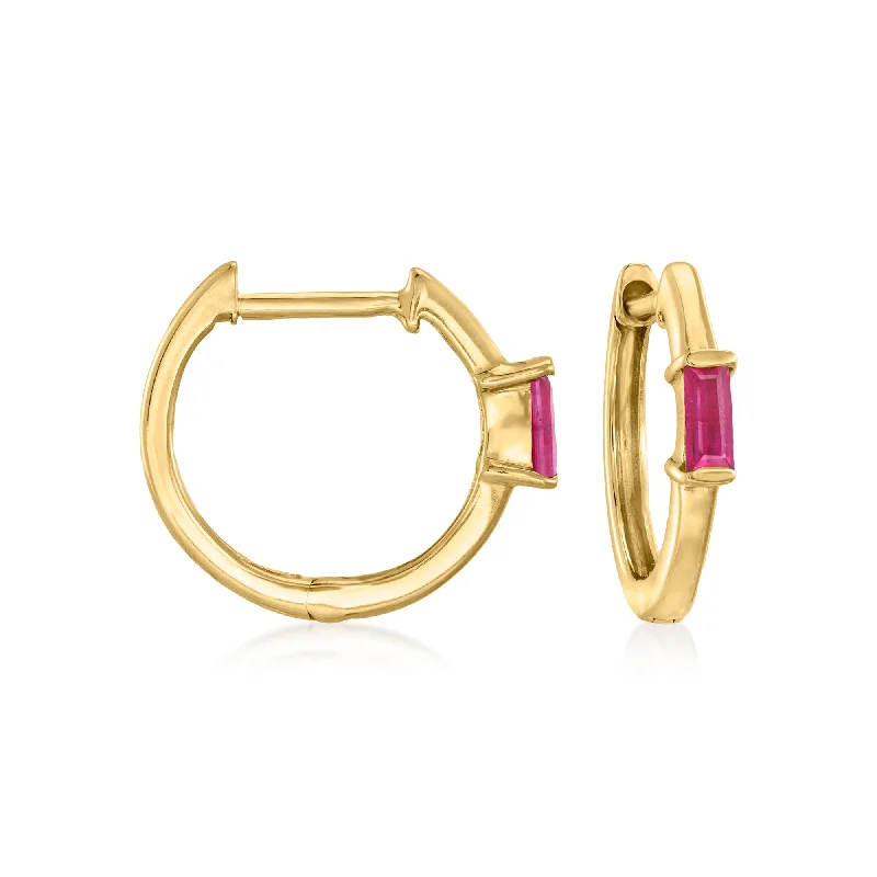 Shop Dazzling Jewelry At The Best Prices Ross-Simons Ruby Huggie Hoop Earrings in 14kt Yellow Gold