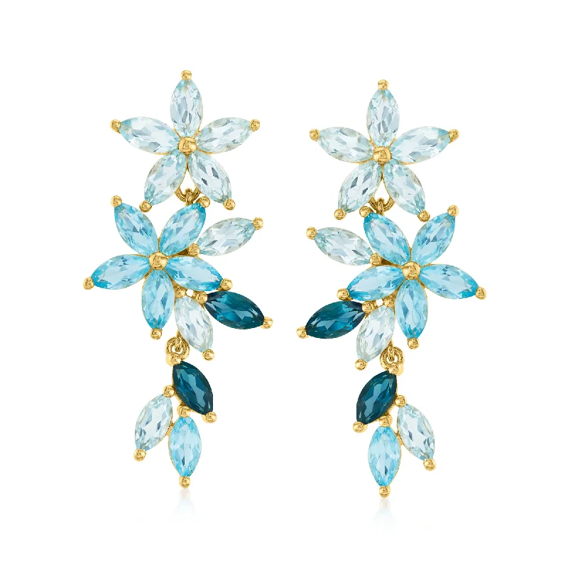 Premium Jewelry Now Available At Special Discounts Ross-Simons Tonal Blue Topaz Floral Ring in 18kt Gold Over Sterling