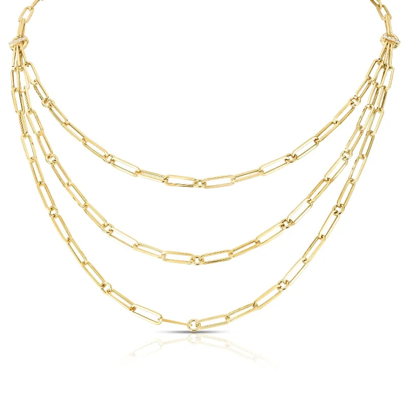 Trendy Minimalist Jewelry For Everyday Wear Diamond Triple Strand Paperclip Necklace
